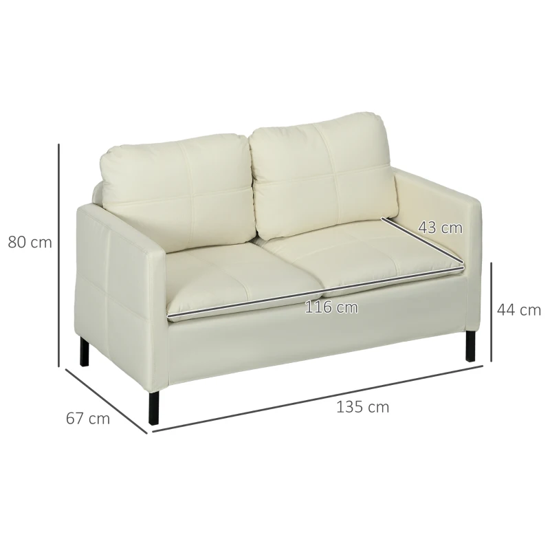 HOMCOM Canapé 2 places contemporain piètement métal noir tissu aspect lin crème