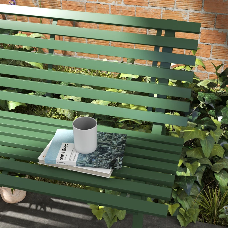Outsunny Banc de jardin extérieur 2 Places Assise Dossier à Lattes, en aluminium, dim. 123L x 67l x 79H cm, vert