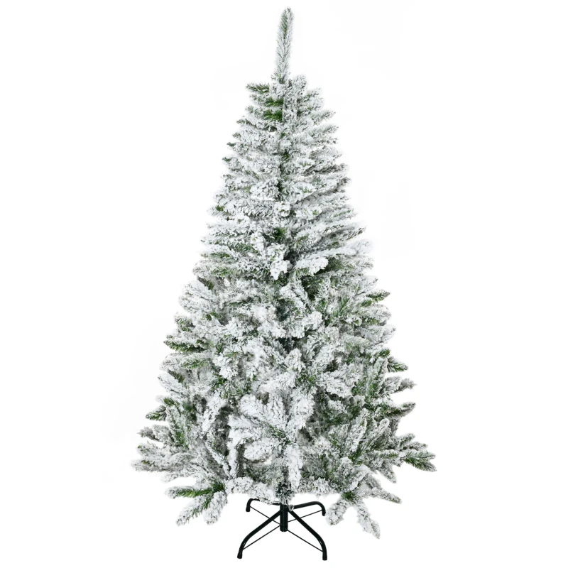 HOMCOM 5 Ft Snow Flocked Artificial Christmas Tree Xmas Pine Tree with Realistic Branches, Auto Open and Steel Base, Green