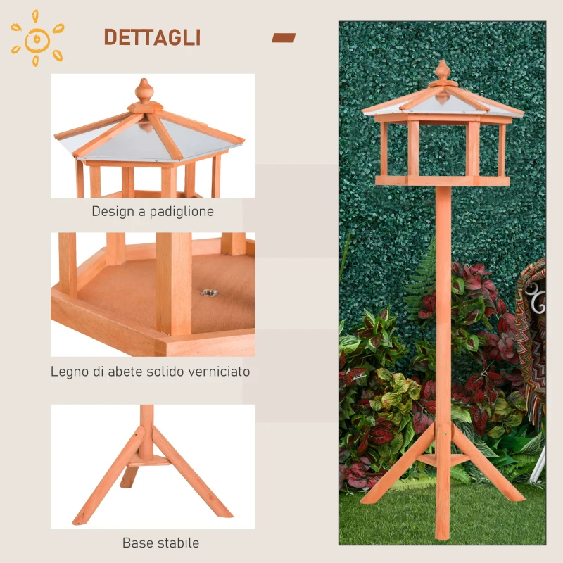 PawHut Mangiatoia per Uccelli Stazione per Alimentazione, Palo Supporto Legno Uccello