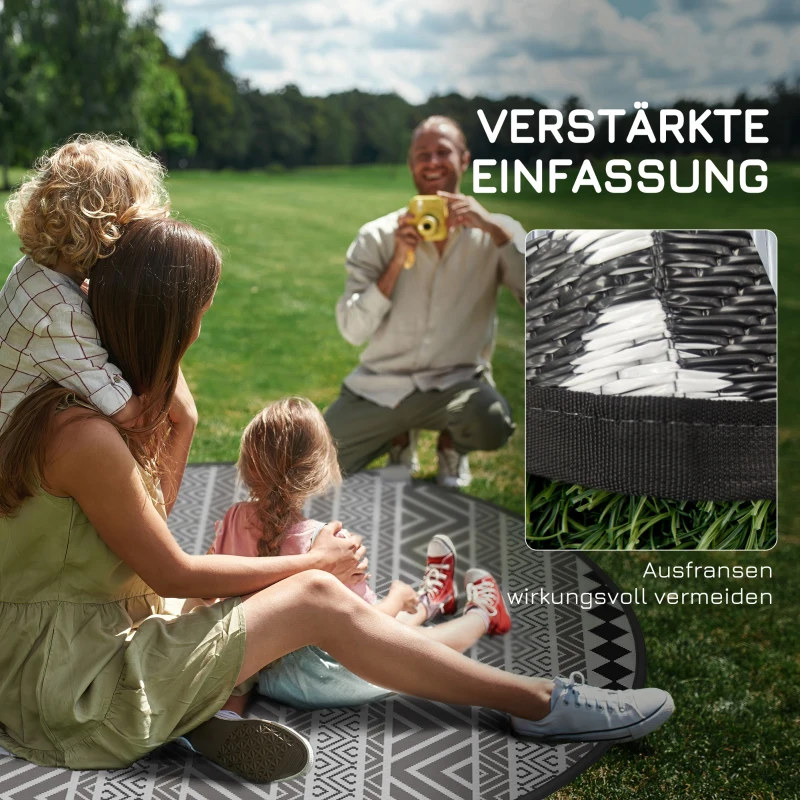 Outsunny Outdoorteppich Terrassenteppich, wetterbeständig, modernes Design,Ø180 cm, Schwarz + Weiß
