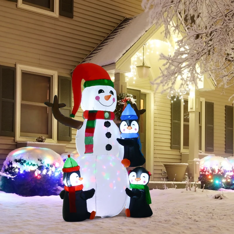 HOMCOM Schneemann Outdoor-Weihnachtsdekoration, inkl. Gebläse, bunte LED´s, selbstaufblasend 1,4 m, Mehrfarbig