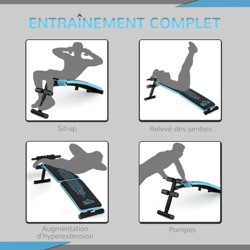 Banc de musculation pliable hauteur réglable 4 positions bleu noir