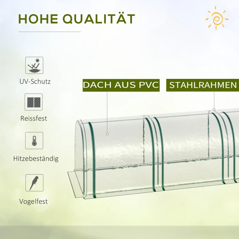 Outsunny Foliengewächshaus, drei aufrollbare Türen, Stahlrahmen, transparent, 295 x 100 x 80 cm