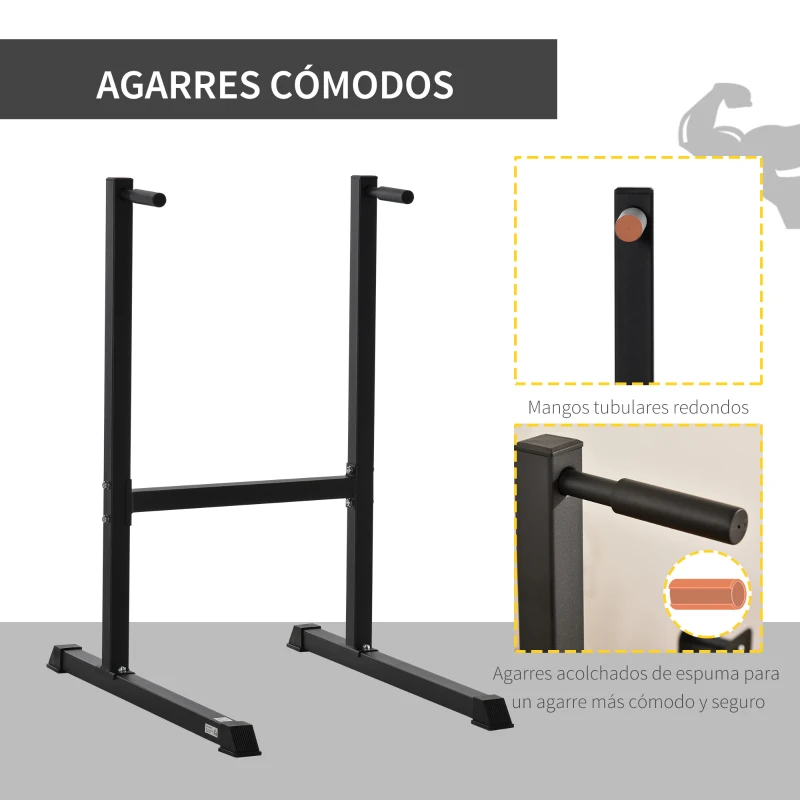 HOMCOM Estación de Musculación tipo Barras Dip Soporte para Entrenar Pecho Abdominales y Espalda con Peso Máximo de 120 kg 104x70,5x122 cm Negro