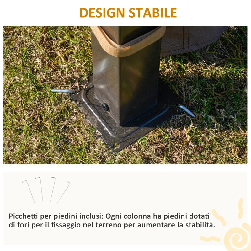 Outsunny Gazebo da Giardino con Zanzariera 3.6x3m Tetto Policarbonato Marrone