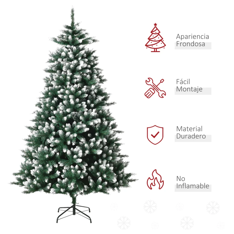 HOMCOM Árbol de Navidad de 2012 Ramas con Soporte Metálico Árbol 210 cm Puntas Blancas Artificial de Navidad Realista para Interiores Verde