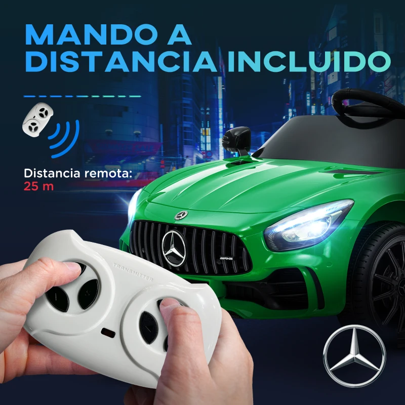 AIYAPLAY Coche Eléctrico para Niños de +3 Años Mercedes-Benz AMG GTR con Batería 12V Mando a Distancia Faros Bocina Música Verde