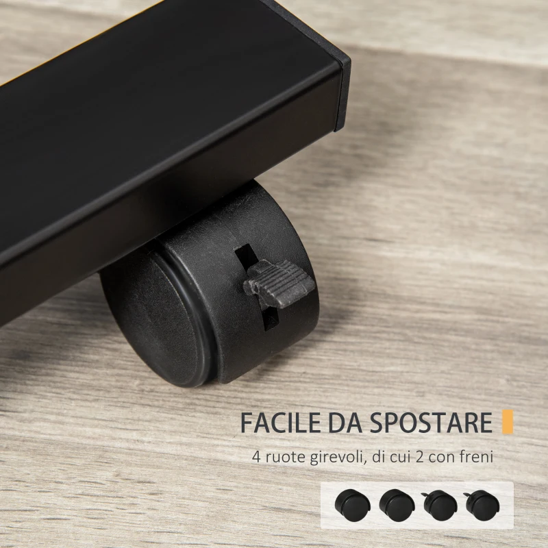 HOMCOM Tavolino Porta PC con Altezza Regolabile e Ruote, Supporto per Computer Portatile Inclinabile 58x34x72-90cm, Metallo e Legno Nero