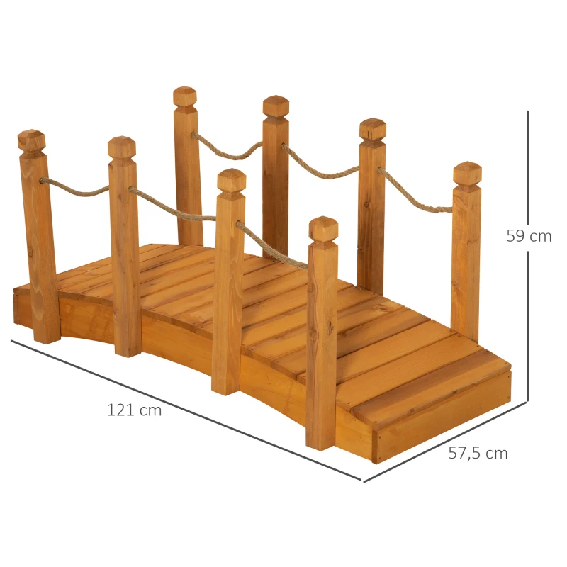 Outsunny Pont de Jardin - Pont de Bassin - passerelle en Bois avec Balustrade - Décoration du Jardin - dim. 121L x 57,5l x 59H cm - Bois de Sapin pré-huilé
