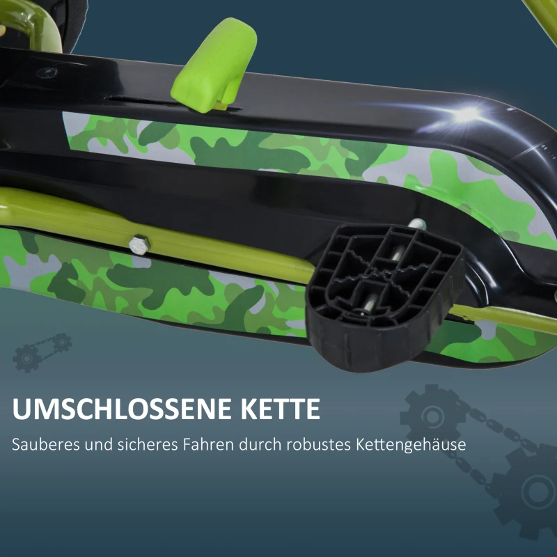 HOMCOM Kinder Go Kart Tretauto Tretfahrzeug Kinderfahrzeug mit Verstellbarem Sitz Pedalfahrzeug mit Handbremse ab 3 Jahren Grün 95 x 66,5 x 57cm
