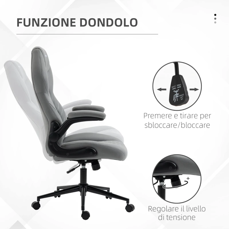 Vinsetto Sedia da Ufficio Ergonomica e Reclinabile ad Altezza Regolabile, 65.5x69.5x112-122 cm, Grigio Chiaro