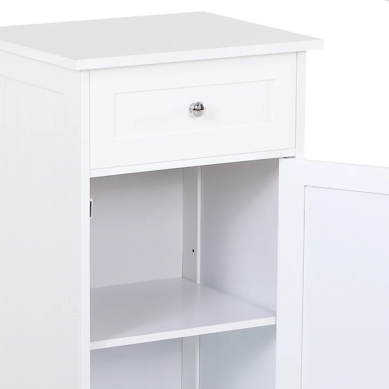 kleankin Armario de Baño con 1 Cajón 1 Puerta y Estante Ajustable Interior Mueble Auxiliar de Almacenaje 43x34x77 cm Blanco