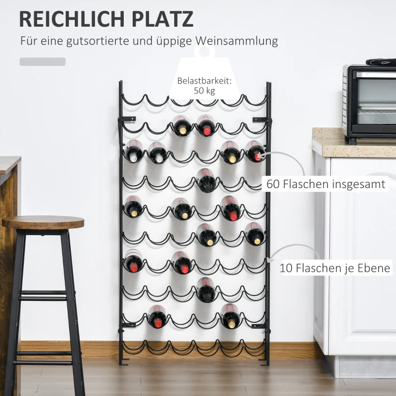 HOMCOM Weinregal Weinständer Flaschenregal 60 Flaschen Wandbefestigung Metall Schwarz