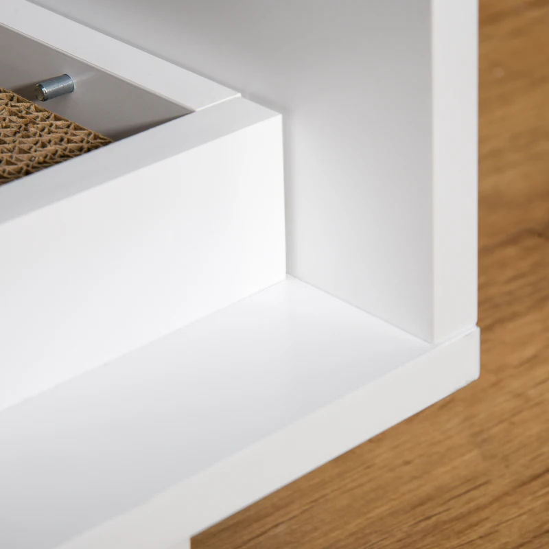 PawHut Mobile per Lettiera Gatti in Legno con 2 Ante e Apertura Laterale con Tiragraffi, Bianco