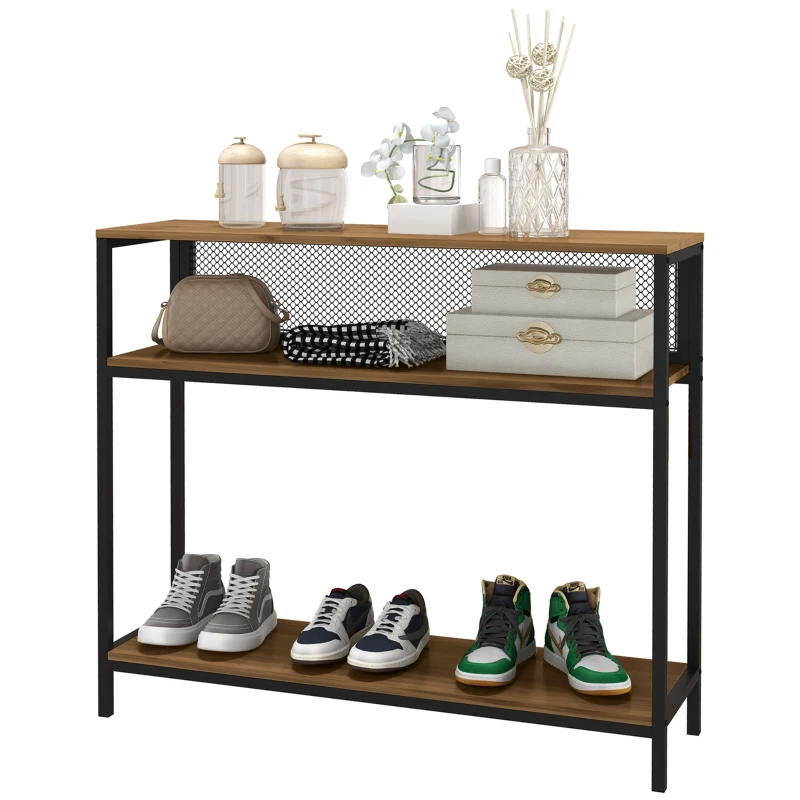HOMCOM Sideboard Konsolentisch Flurregal, Industriedesign, 100 cm x 29,5 cm x 90 cm, Braun + Schwarz