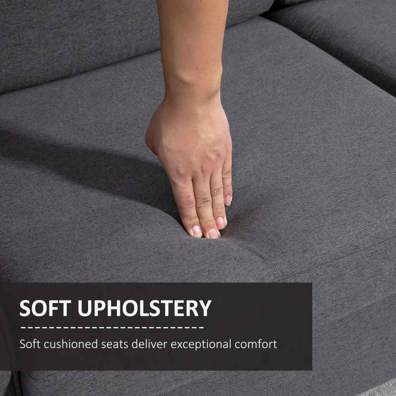 HOMCOM Compact Loveseat Sofa, Modern 2 Seater Sofa for Living Room with Wood Legs and Armrests, Dark Grey