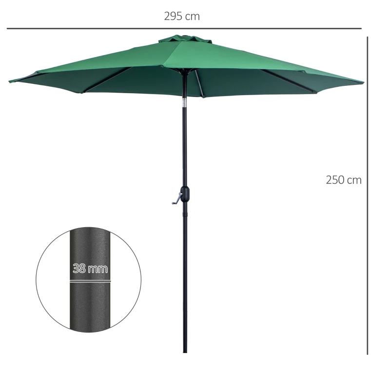 Outsunny Ombrellone da Giardino 3x2.5 m Inclinabile, con Manovella, in Metallo e Poliestere Verde