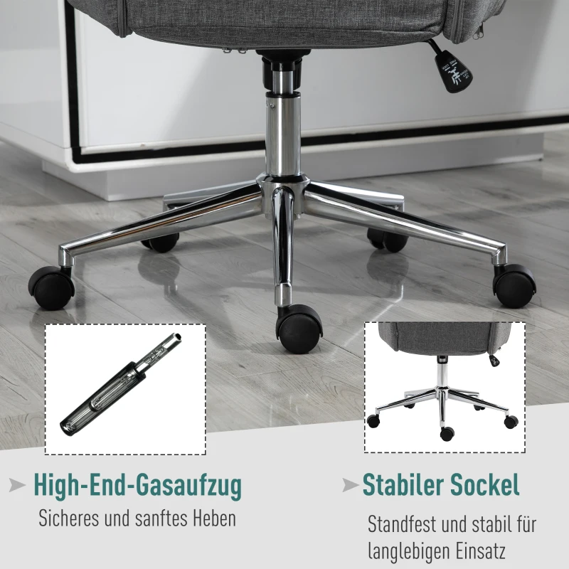 Vinsetto Bürostuhl Ergonomischer Drehstuhl mit Wippenfunktion Armlehne höhenverstellbar Kunstleinen Metall Grau 61 x 67 x 112,5-120,5 cm