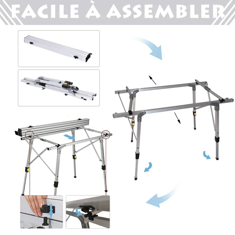 Outsunny Table pliante en aluminium table de camping table de jardin 4 personnes hauteur réglable + sac de transport