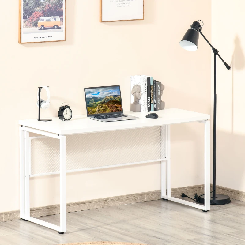 HOMCOM Mesa de Escritorio Multifuncional Escritorio Estable con Pies Ajustable para Despacho Casa Estudio Gaming 135x60x75 cm Blanco