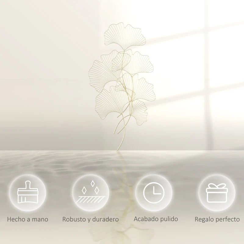 HOMCOM Decoración de Pared de Metal Hojas de Ginkgo 3D Adorno Colgante para Salón Dormitorio Oficina 51x94,5 cm Dorado