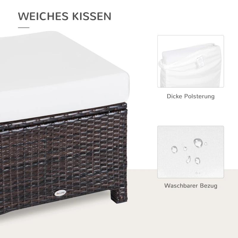 Outsunny Poly Rattan Hocker mit Kissen Gartenhocker Sitzhocker Fußhocker Rattanhocker Balkon Sitzhocker Gartenmöbel Braun+Cremeweiß 50 x 50 x 35 cm