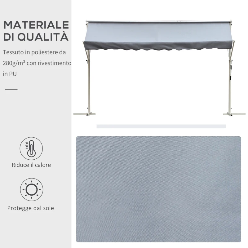 Outsunny Tenda da Sole a Caduta Autoportante, Apertura con Manovella e Inclinazione Regolabile, 300x295cm, Grigio