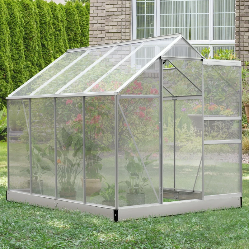 Outsunny Serre de Jardin Aluminium Polycarbonate 9,74 m³ 2,5L x 1,9l x 2,05H m avec Fondation fenêtres Porte coulissante