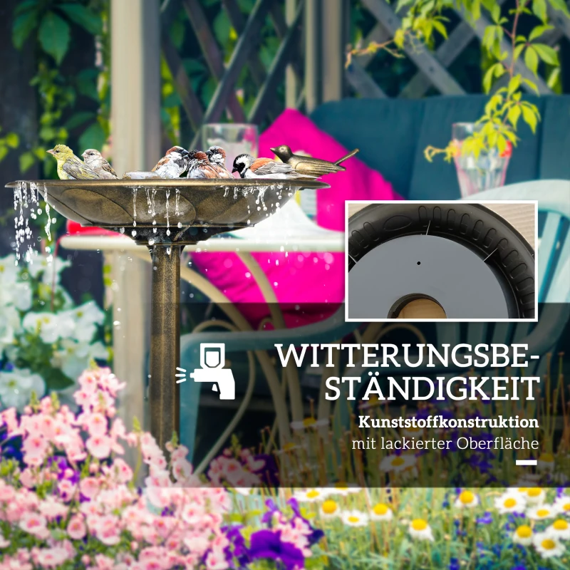 Outsunny Vogeltränke, Vogelbad mit Statue, Blumenmuster, 2 Becken, Kunststoff, antiker Look, 50B x 72H cm, Bronzefarben