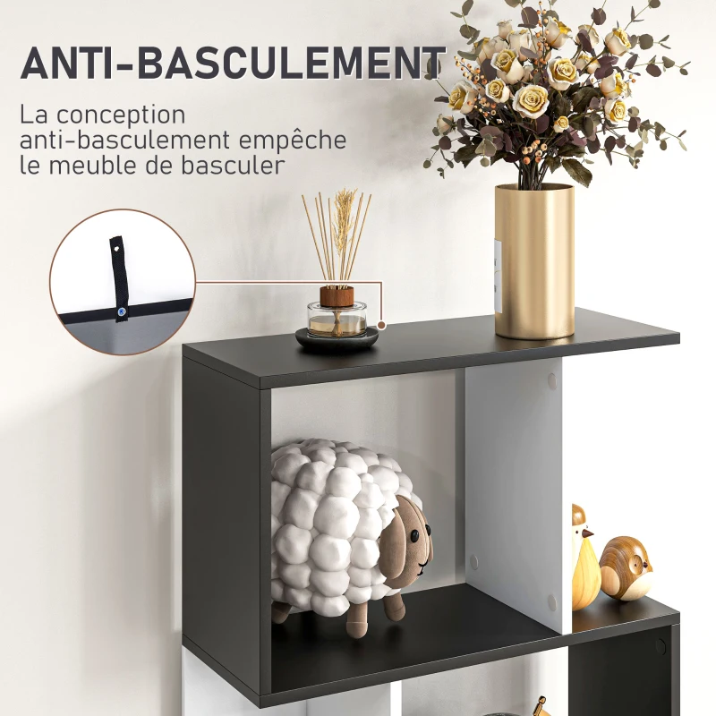 HOMCOM Bibliothèque à 5 niveaux, meuble de rangement en forme de S avec étagères, étagère de rangement pour salon, chambre bureau, 60 x 24 x 184,5 cm, noir, blanc