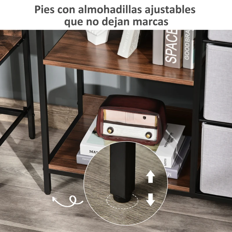 HOMCOM Cajonera de Tela Estrecha, Cómoda de Tela con 3 Cajones Plegables, 2 Estantes Abiertos y Amplia Encimera, Cómoda para Dormitorio, Salón y Pasillo, Nogal y Gris Claro