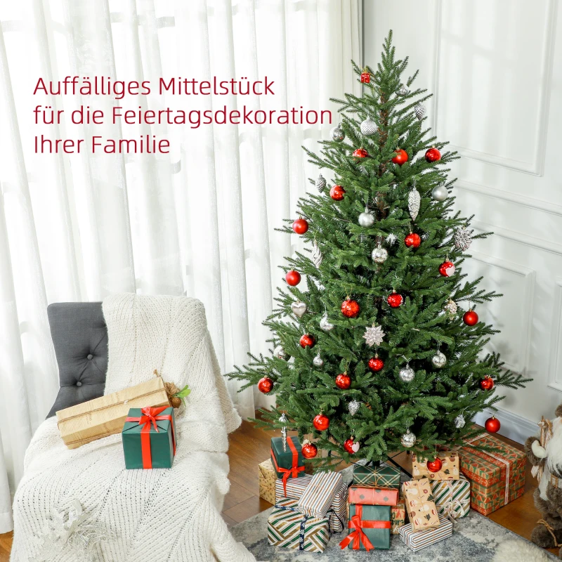 HOMCOM Weihnachtsbaum 183 cm, realistisches Aussehen, Schnellaufbau, inkl. Ständer, feuersicherer Kunststoff
