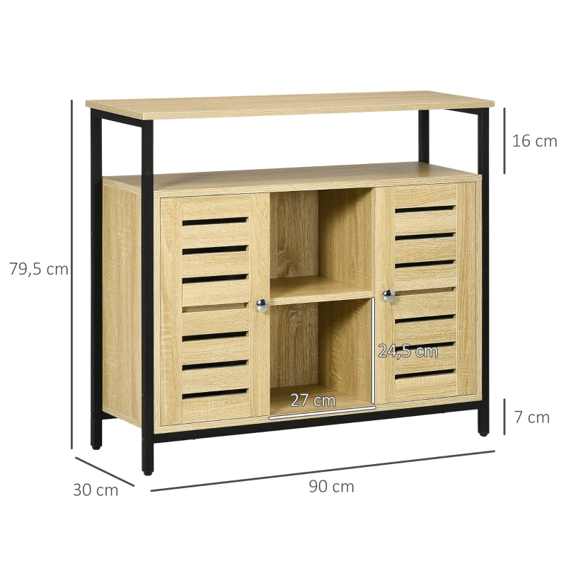 HOMCOM Kommode im Industrie-Design, Sideboard, Küchenschrank, 2 Regale, 2 Schränke, Schwarz + Natur