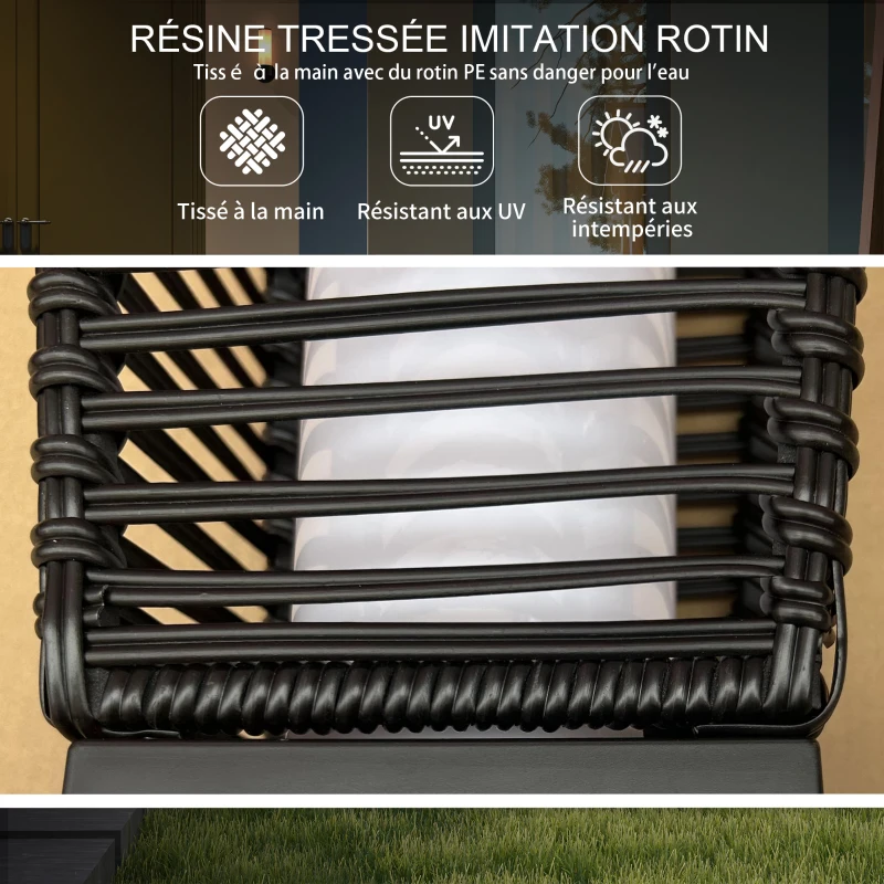 Outsunny Lampadaire d'extérieur solaire en résine tressée luminaire LED de jardin en acier marche/arrêt automatique