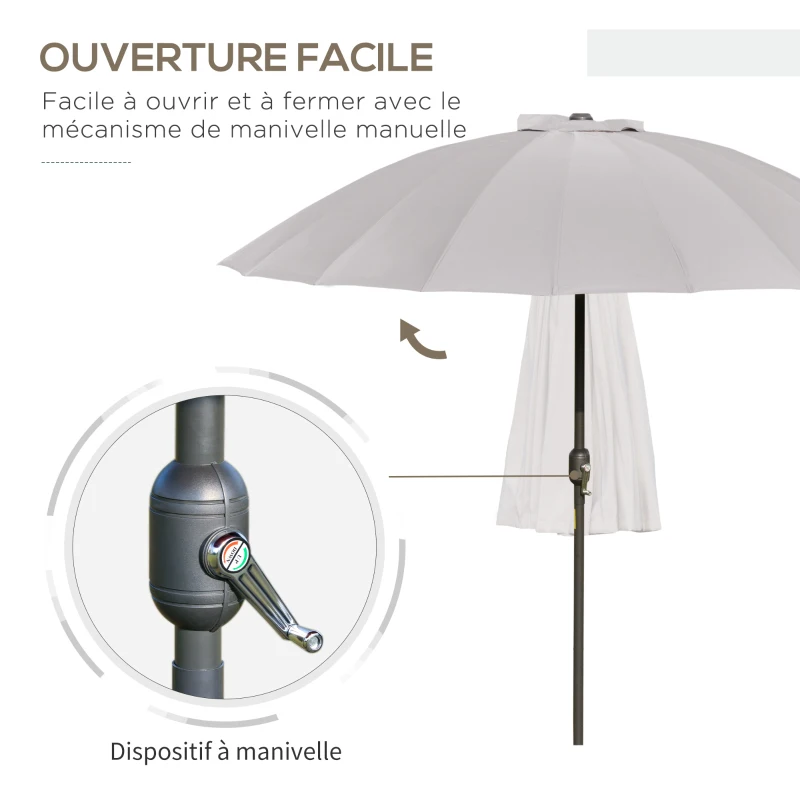 Outsunny Parasol droit parasol de jardin inclinable rond avec 18 baleines manivelle mât en métal fibre de verre Ø 2,5 m polyester haute densité gris