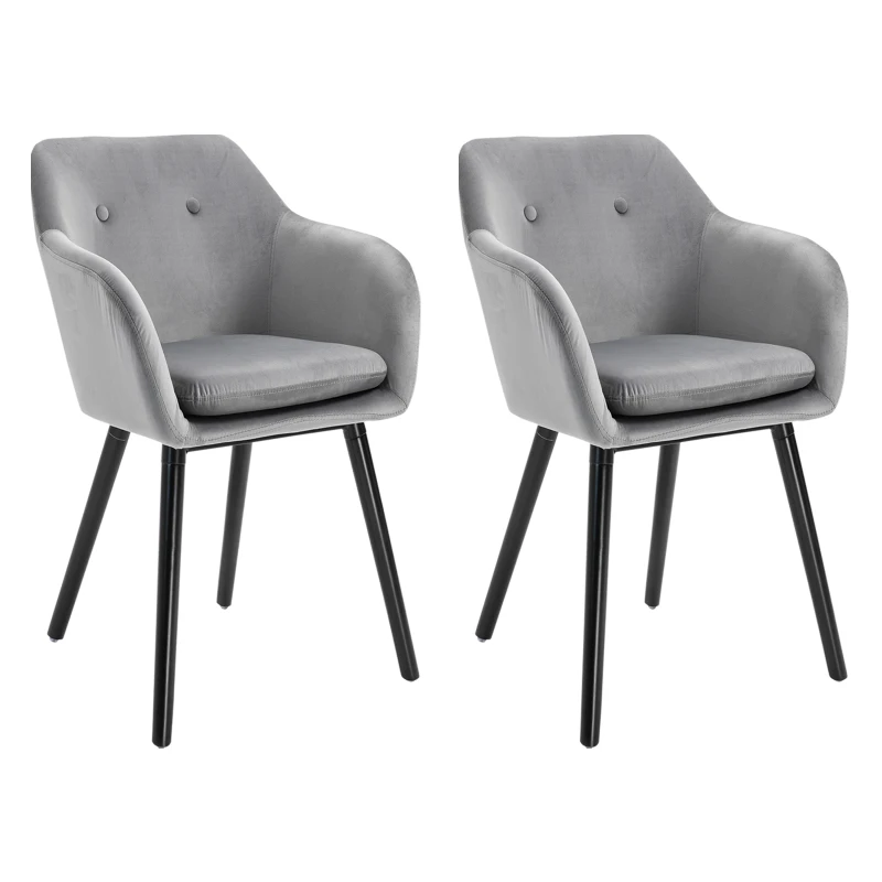 HOMCOM Chaises de salle à manger chaise de cuisine chaises de salon scandinave - Lot de 2 - Pieds effilés Bois Noir - Velours Gris