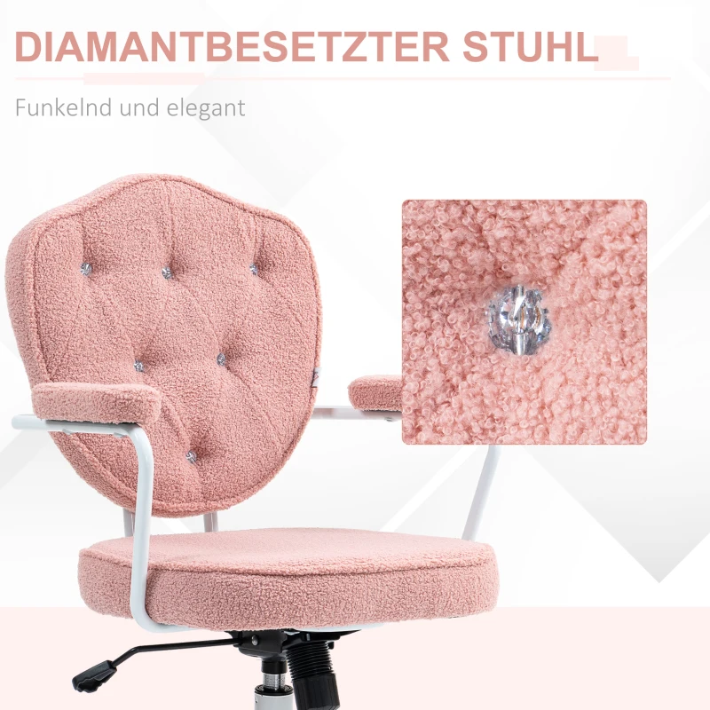 HOMCOM Schöner Bürostuhl mit geknöpftem, weichem Bezug, höhenverstellbar, Rosa