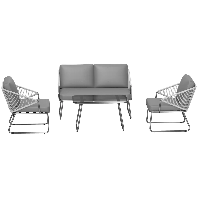 Outsunny Four-Piece Rattan Strong Panel Outdoor Sofa Set - Grey