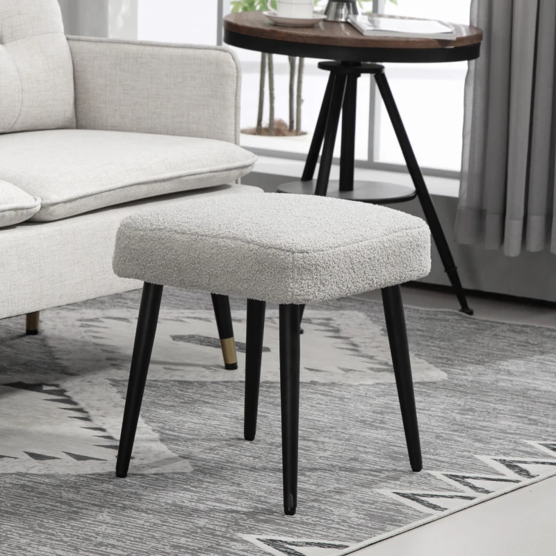 HOMCOM Hocker, Fußstütze, gepolsterter Sitz, Kaschmir-Optik, Stahlbeine, 42 x 42 x 44 cm, Hellgrau