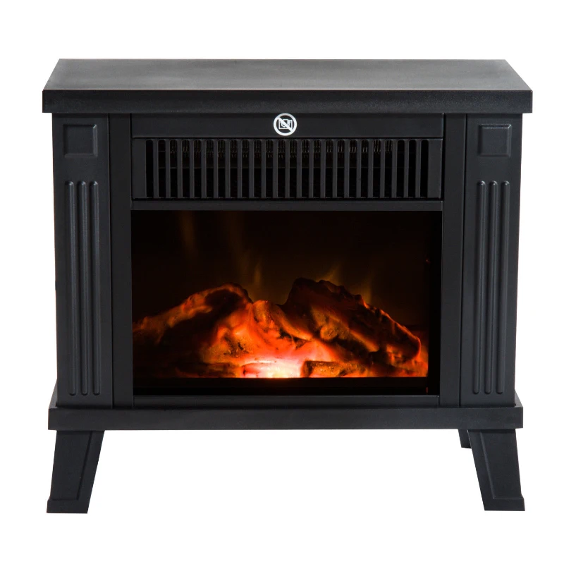 HOMCOM Camino Elettrico da Terra Moderno Potenza 600W/1200W con Effetto Fiamma 34 x 17 x 31cm Nero