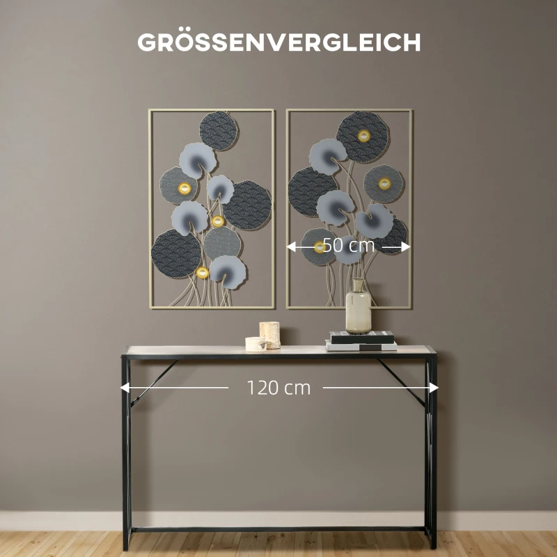 HOMCOM Wandbilder aus Metall 2-er Set 3D-Design Metall Hellgrau + Dunkelgrau