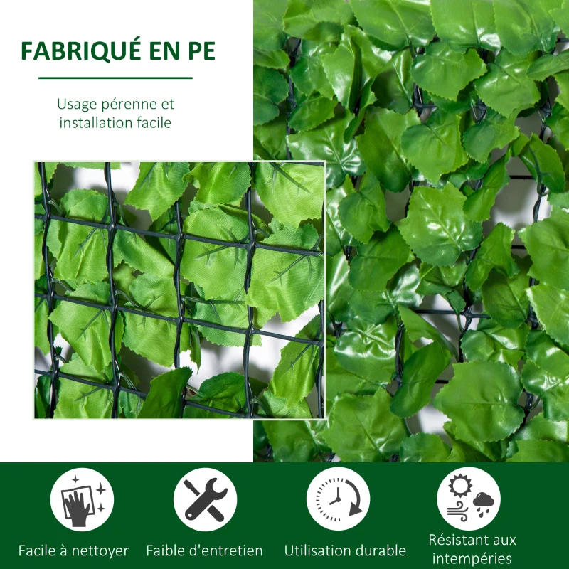Outsunny Lot de 2 haies artificielles lierre Brise-Vue décoration Rouleau 3L x 1,5H m Feuillage réaliste Anti-UV Vert