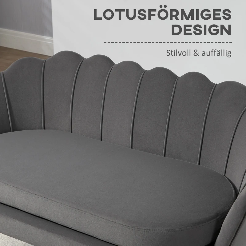 HOMCOM 2-Sitzer Stoffsofa Zweisitzer Loungesofa mit weichen und großzügigen Kissen Polstersofa Sitzmöbel Polstermöbel Designsofa elegant Samt Polyester Grau 133 x 63 x 75 cm