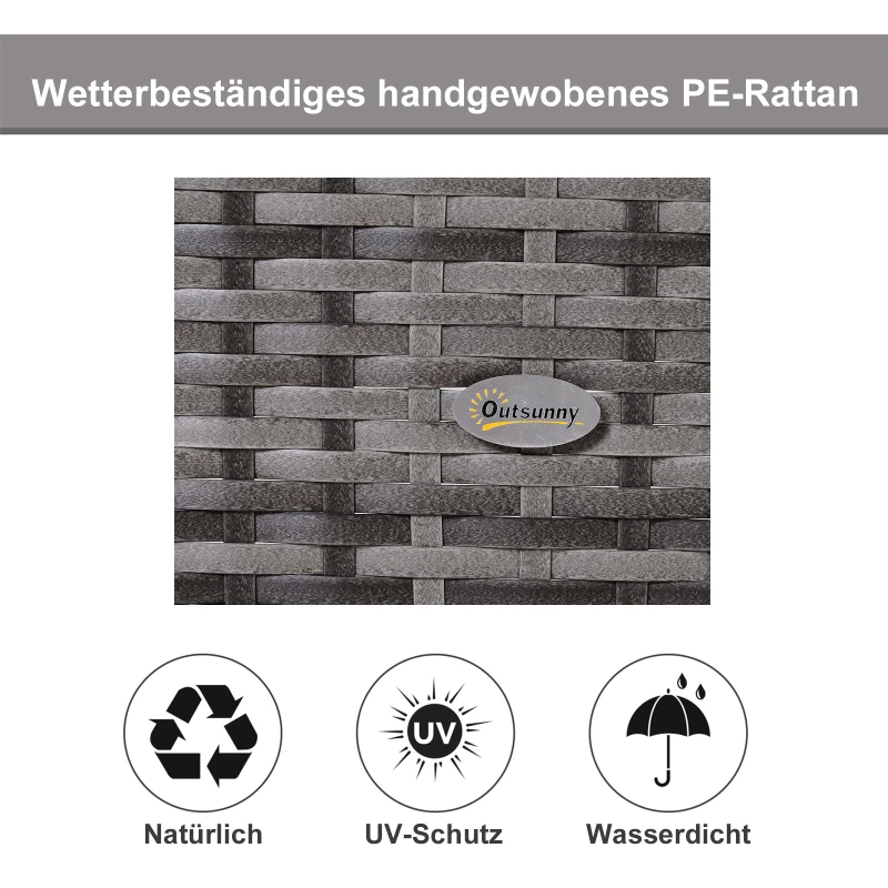Outsunny dreiteiliges Set Sonnenliege mit verstellbarer Rücklehne Garten Liege Teetisch Flammhemmende Polsterung Metall PE-Rattan Polyester Grau 195 x 60 x 86 cm