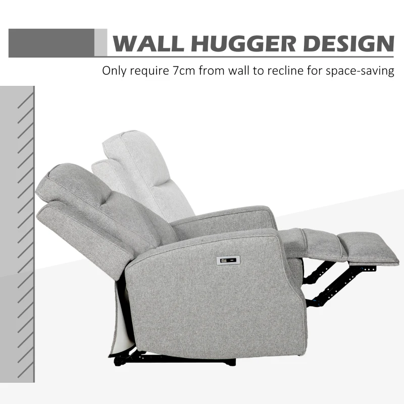 HOMCOM Electric Fabric Recliner Armchair, Reclining Chair with Adjustable Leg Rest, USB Port, for Limited Space Home Living Room, Grey