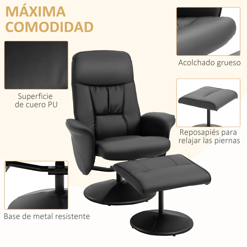 HOMCOM Sillón de Relax con Reposapiés Respaldo Reclinable hasta 145° para Salón Dormitorio Oficina 76x81x101 cm Negro