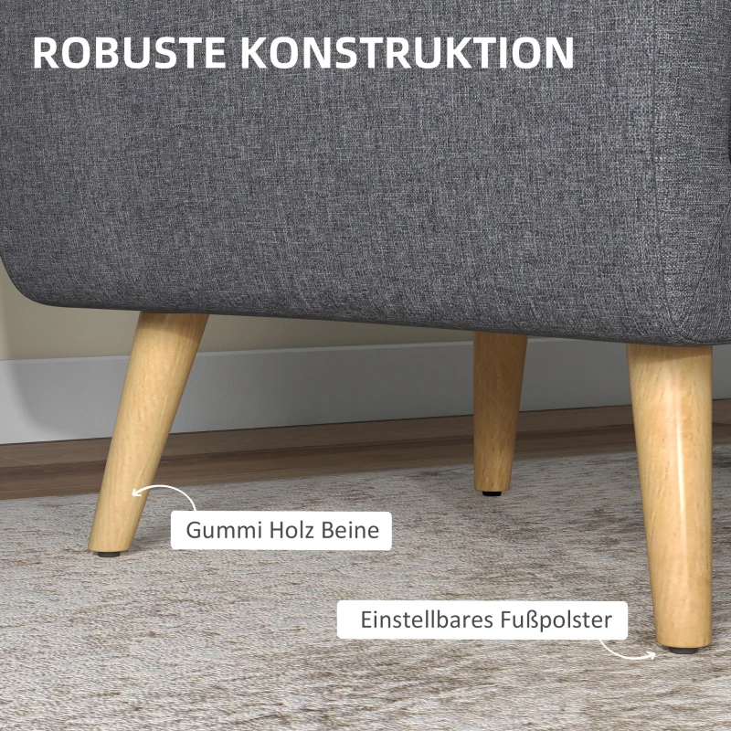 HOMCOM Sessel im Skandi-Design, Akzentsessel, Knopfheftung, Natur + Hellgrau