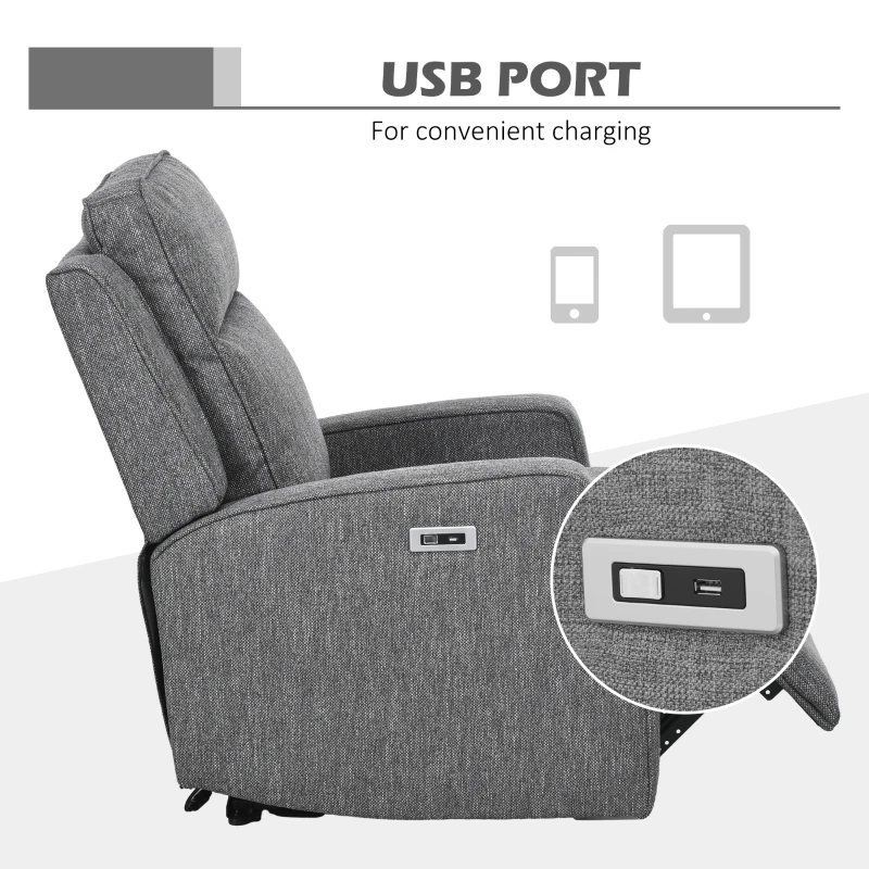 HOMCOM 150° Electric Reclining Chair, with USB port and Footrest - Charcoal Grey