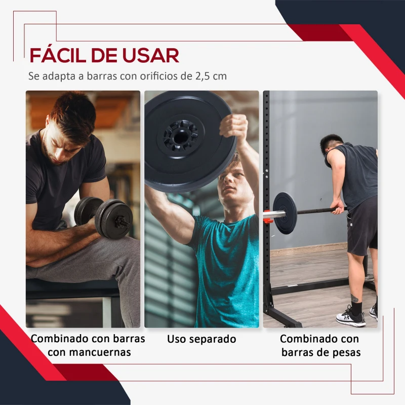 HOMCOM Juego de 4 Discos de Pesas de 2x5 kg y 2x10 kg Juego de Placas de Pesas con Agujero de Ø25 mm para Barra o Mancuernas Entrenamiento de Fuerza Levantamiento de Pesas Negro